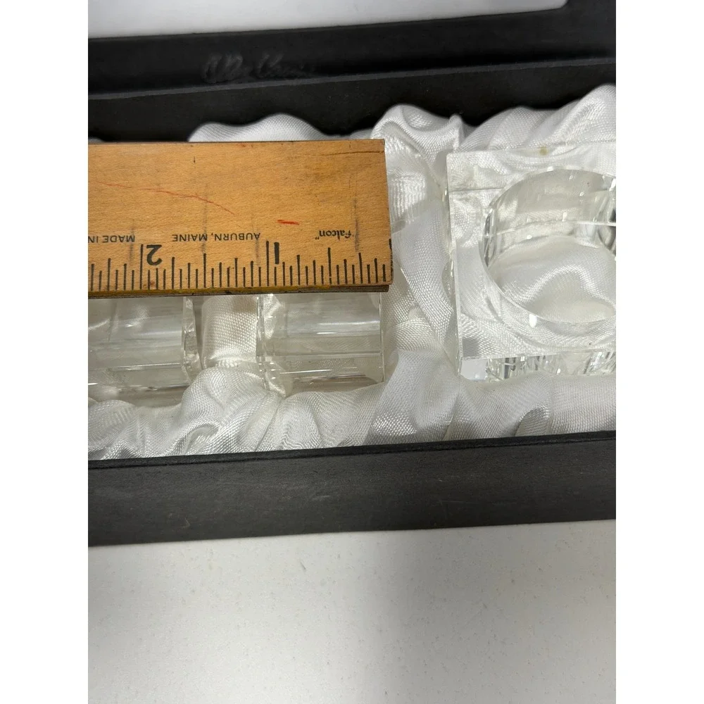 Oleg Cassini Crystal Napkin Rings jackie Set of 4‎ Clear Square Faceted Signed